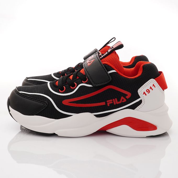 FILA - FILA輕量慢跑運動鞋-3-J812X-015黑紅(中大童段)-運動鞋-黑