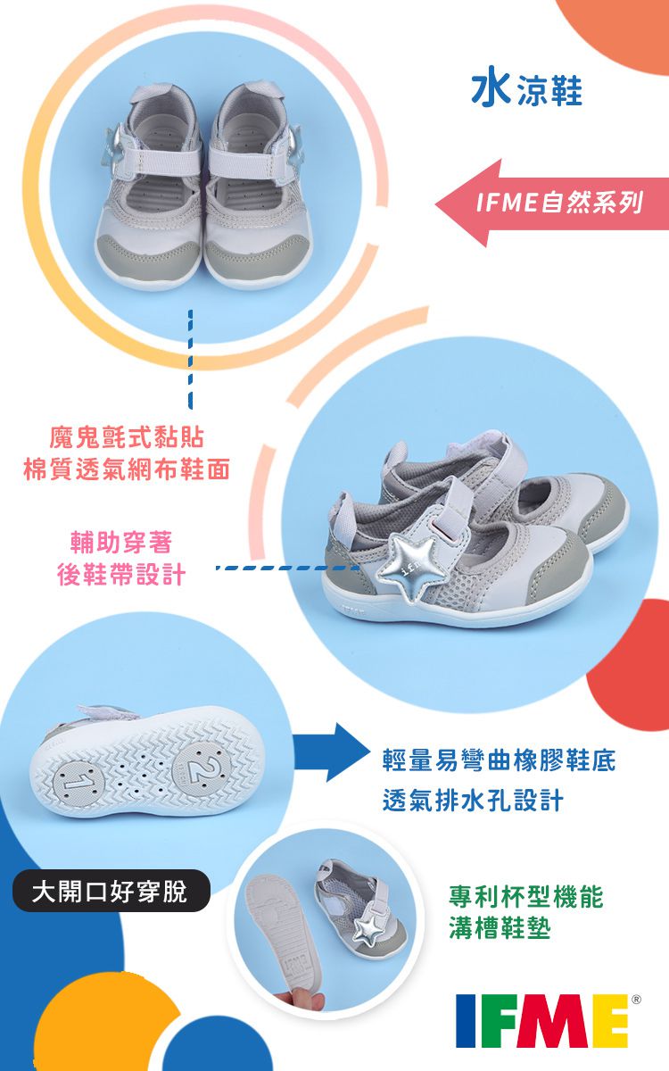 日本IFME - 銀灰星星和風兒童機能寶寶水涼鞋-銀灰色