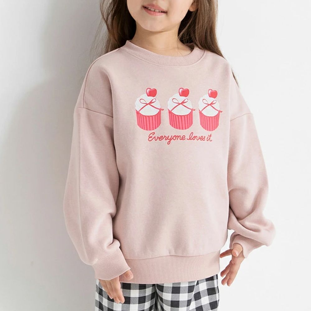 裏起毛 可愛女孩縮口長袖上衣-杯子蛋糕-粉紅