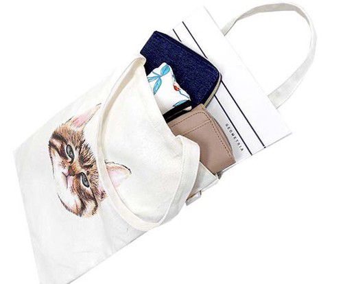 日本 Chepeli - 限量款 貓咪印花托特包/帆布包-曼赤肯貓-米杏 (38x30cm)