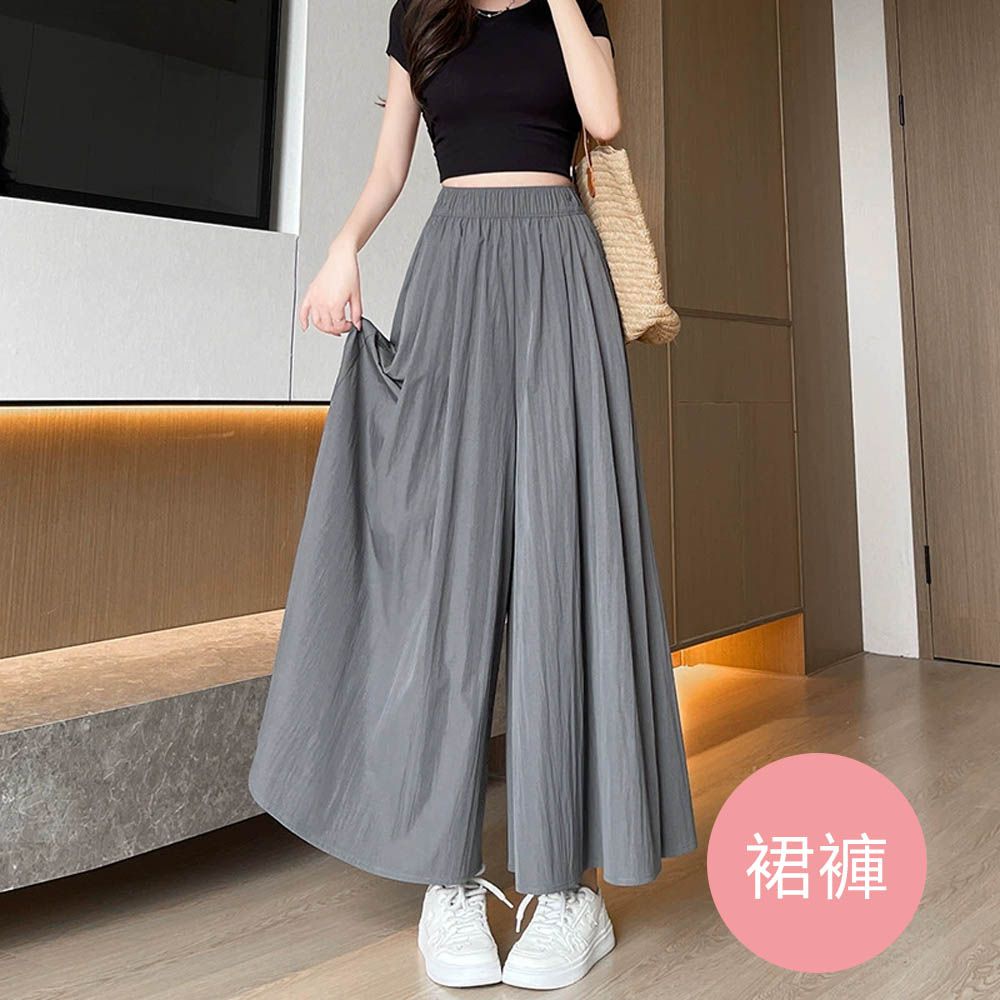 冰絲涼感瘦瘦裙褲-有口袋(可選長度)-沈穩灰