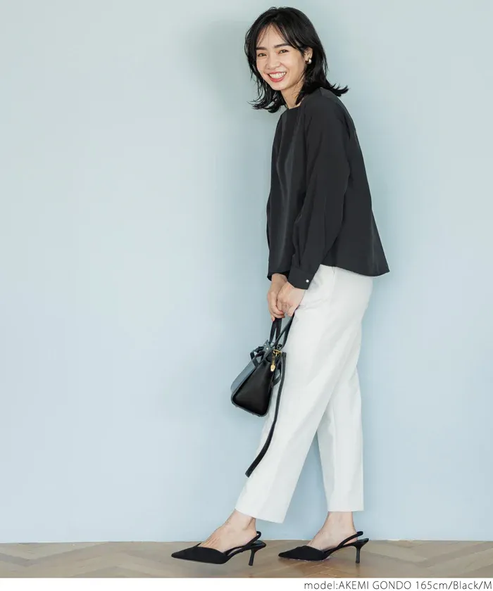 日本 COCA - 裏起毛方領珍珠釦長袖上衣-灰藍