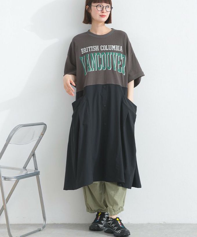 日本 Lupilien - 異素材撞色學院風俐落短袖洋裝-海軍藍