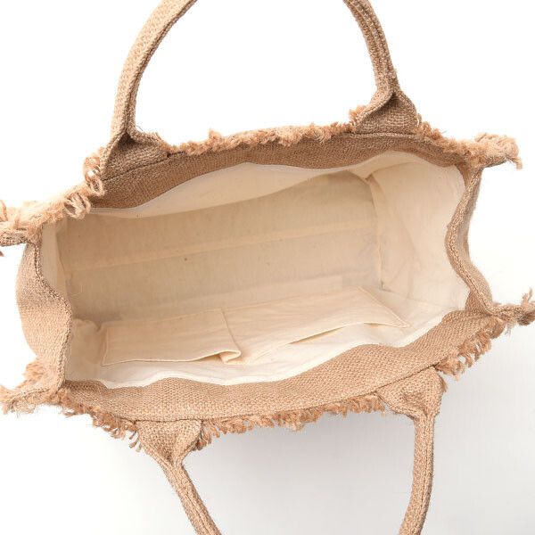 日本 COOCO - 棉麻流蘇大容量方型手提包-焦糖 (30x26x12cm)