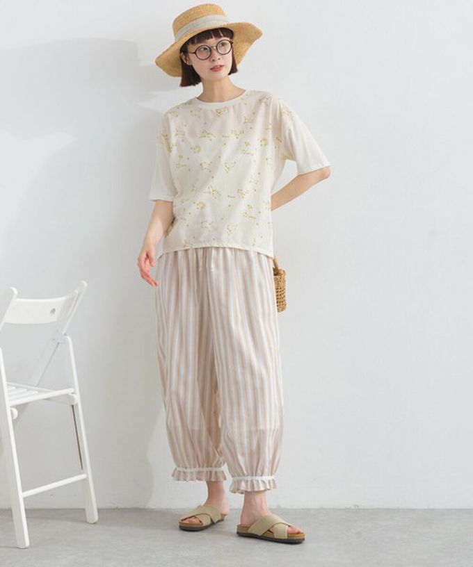 日本 Lupilien - 唯美刺繡舒適棉短袖上衣-星座-米白