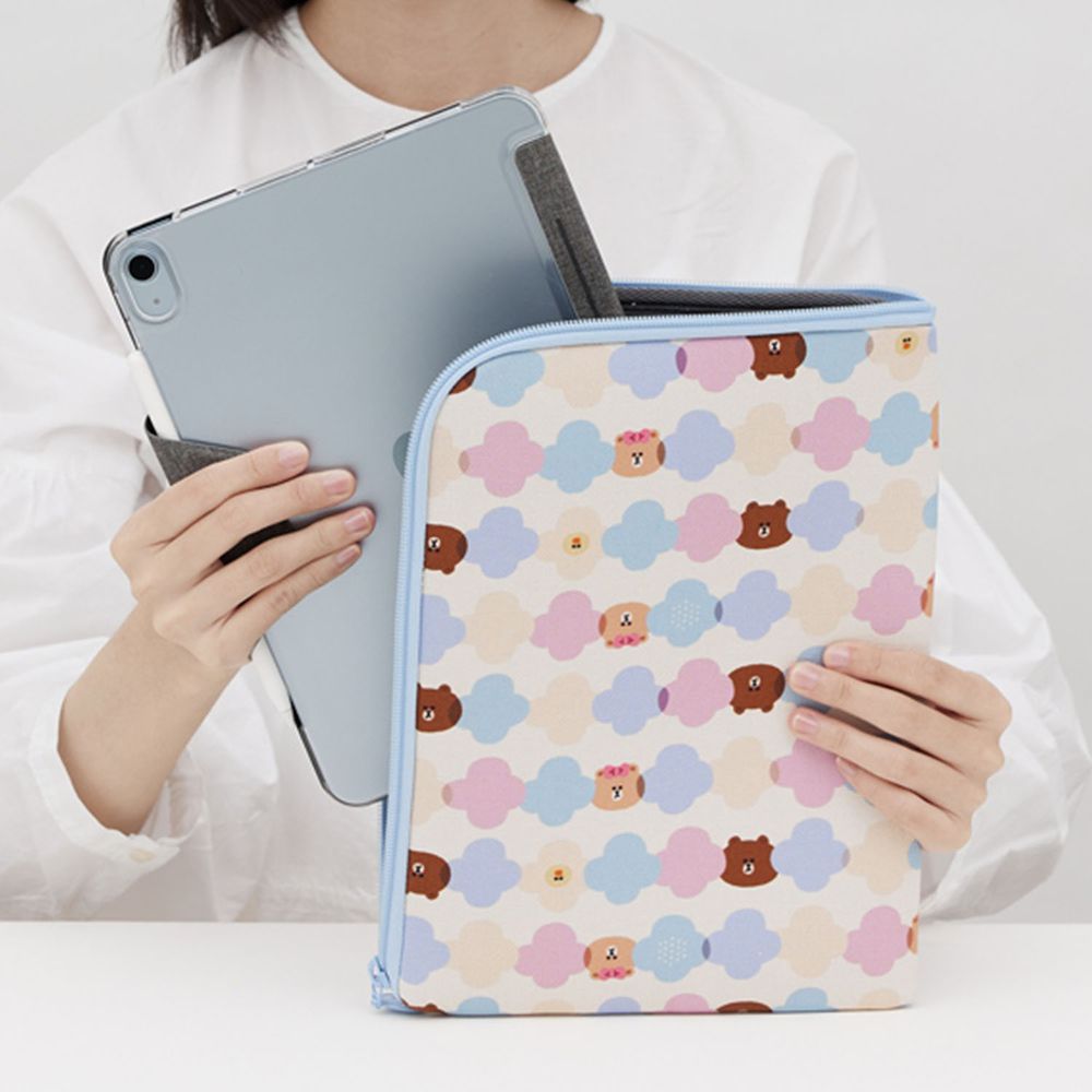 印花樂 inBlooom - 11" iPad收納包-印花樂 BROWN & FRIENDS-海棠花粉彩 (29X21cm)