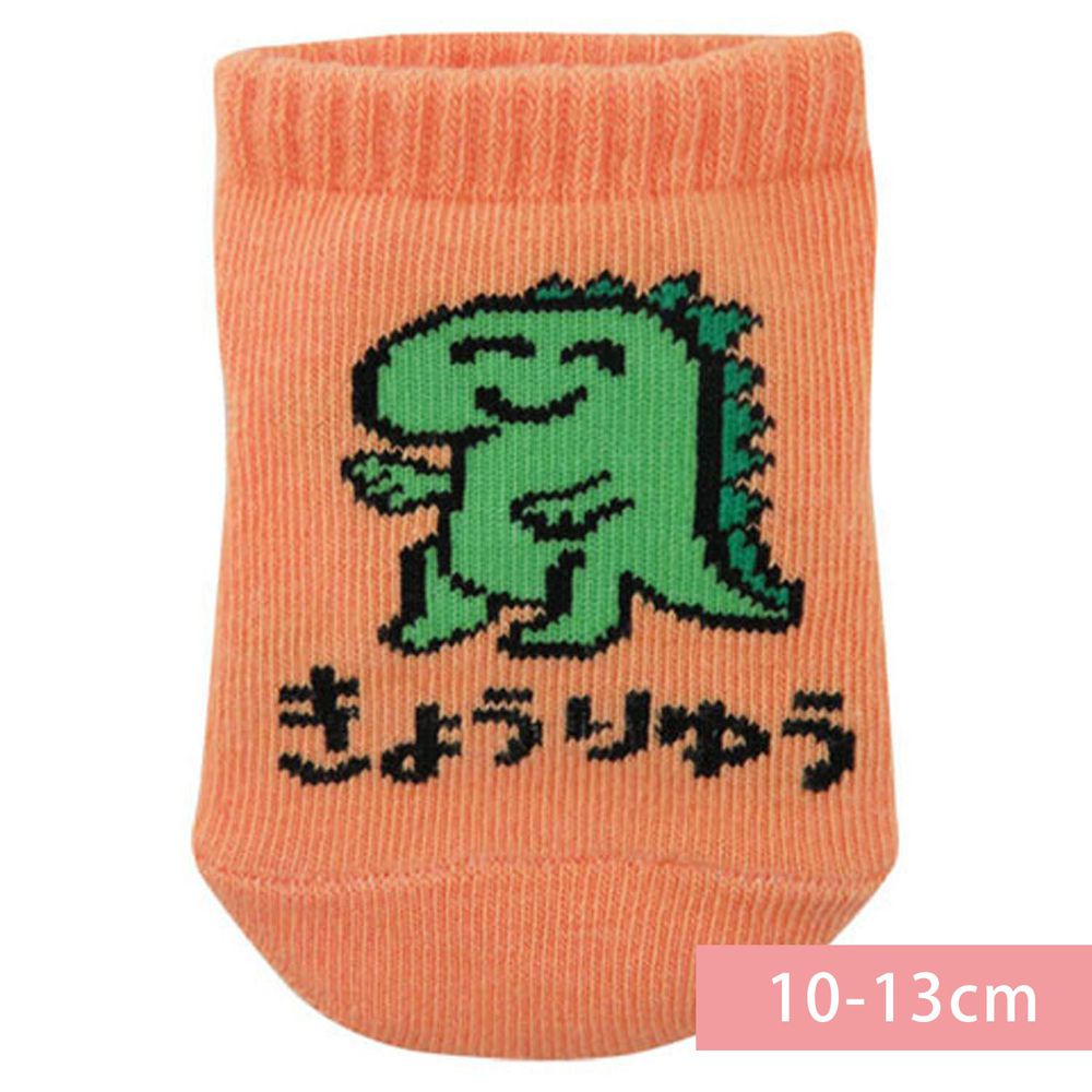 日本 OKUTANI - 童趣日文插畫短襪-恐龍-橘 (10-13cm(1-3y))