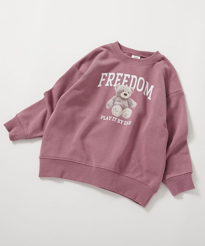 日本 devirock - 熱銷定番 女孩印花縮口長袖上衣-愛心LOGO-燕麥