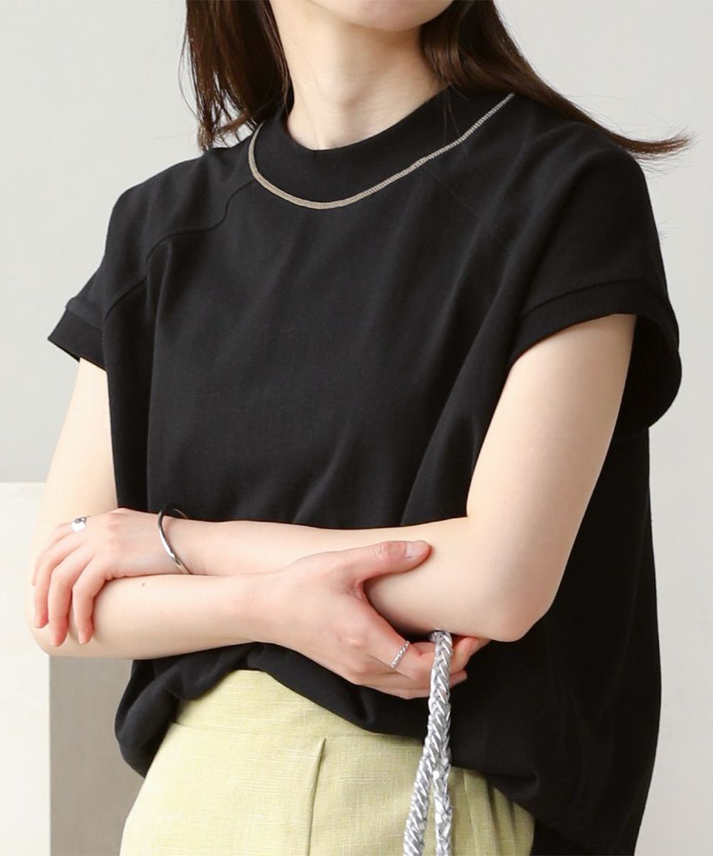 日本 Bou Jeloud - 接觸涼感 UV CUT 純美國棉短袖修身素T-撞色線條-綠