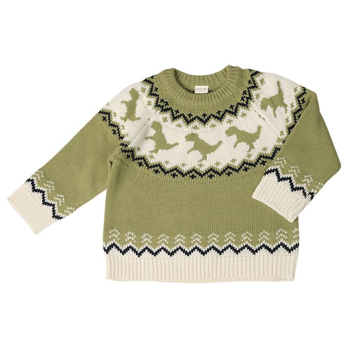 akachan honpo - 針織休閒上衣-恐龍-綠色