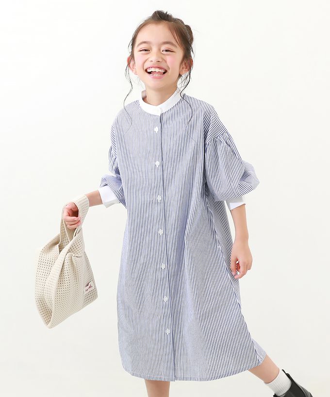 日本 devirock - 2WAY氣球袖襯衫式開襟洋裝-格子-黑