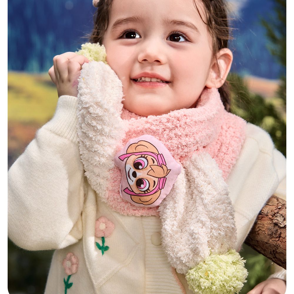 卡通汪汪隊撞色針織圍巾85x10cm-卡通人物天天-粉色