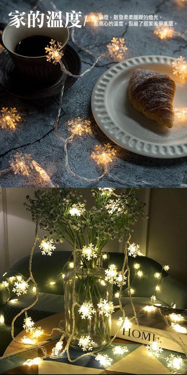 TROMSO - 雪花燈串/聖誕燈飾/耶誕掛飾配件-超值2入組-LED電池盒式-暖黃光 (約300cm)-一串20燈/約80g