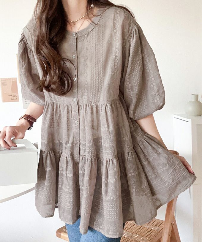 日本 Classical Elf - 3WAY刺繡雕花廓形短袖襯衫-白