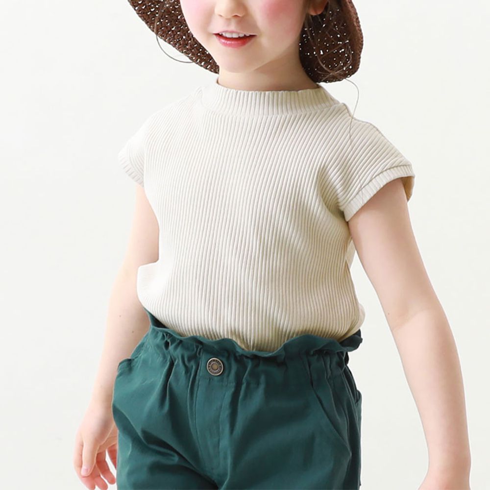 甜美羅紋小立領法式袖上衣-米杏