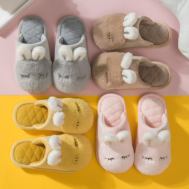 兒童毛毛保暖室內拖鞋-閉眼兔子-粉色