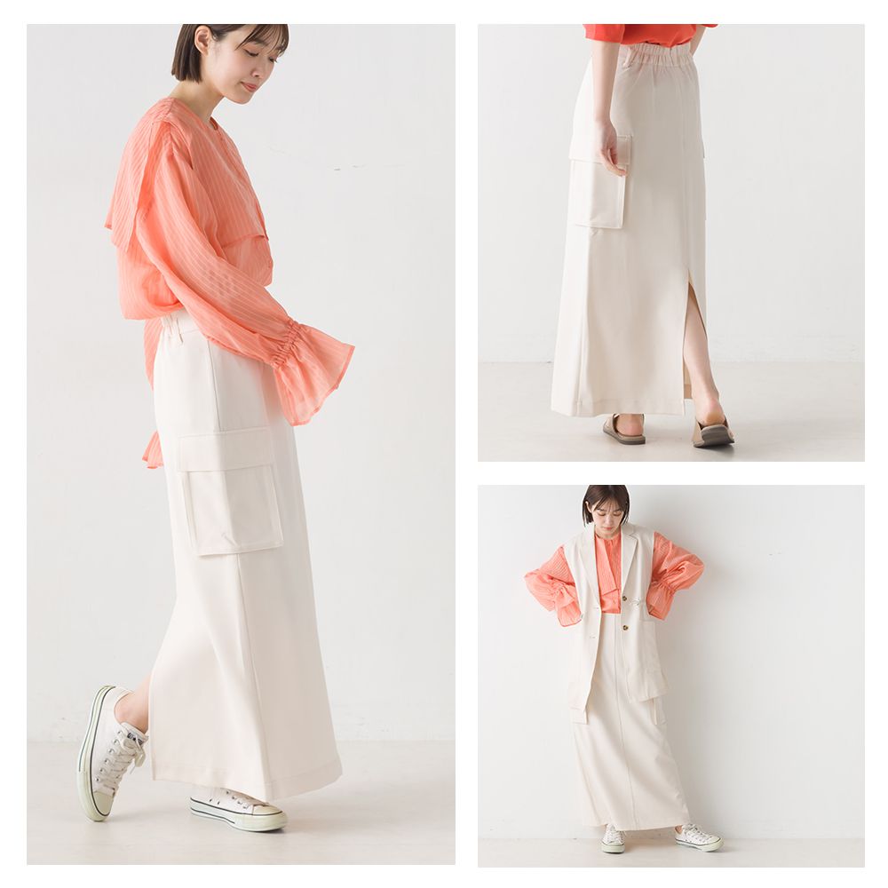 日本 OMNES - 修身後鬆緊側口袋長裙-沙杏