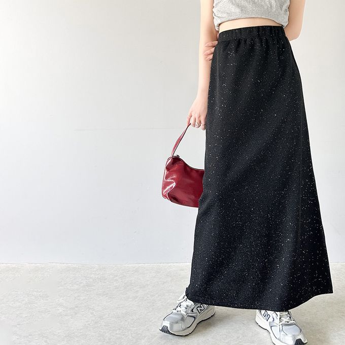 日本 Classical Elf - 時尚後開叉鬆緊銀蔥裙-黑