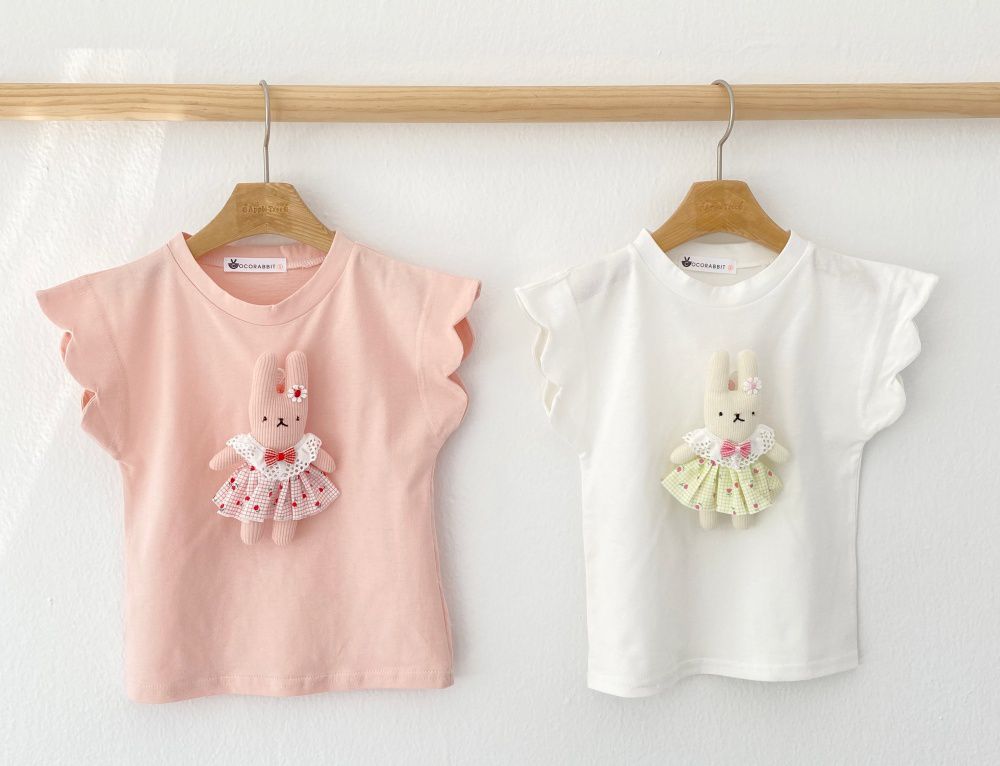 韓國 Coco rabbit - 兔子娃娃波浪袖上衣-白