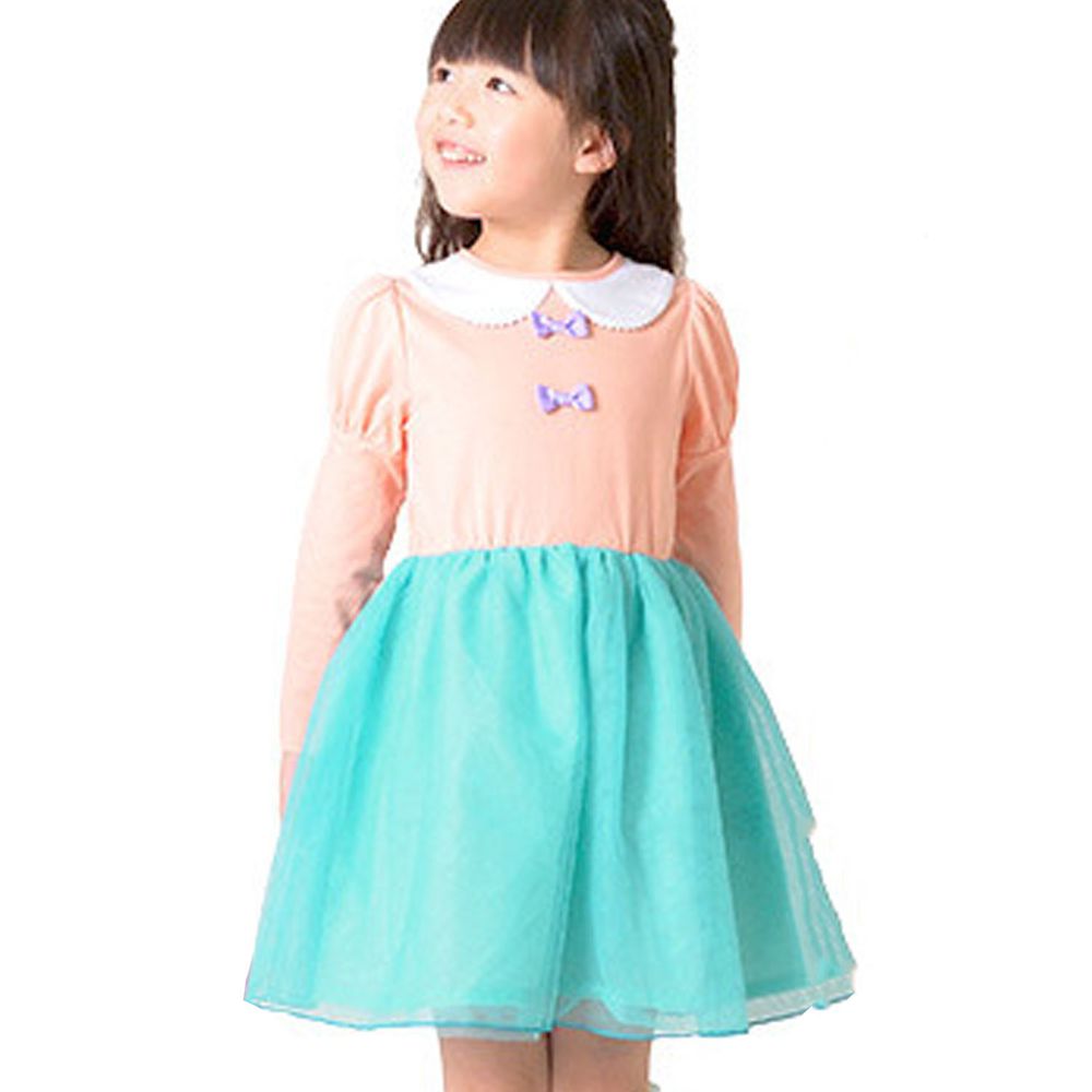 日本 TORIDORY - 公主風薄紗長袖洋裝-粉綠色系