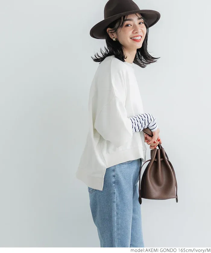 日本 COCA - 百搭前短後長五分袖上衣-杏