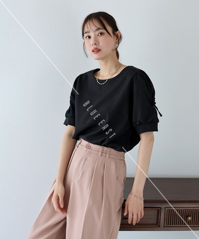 日本 BLUE EAST - 甜美可愛蝴蝶結點綴短袖上衣-黑 (M)