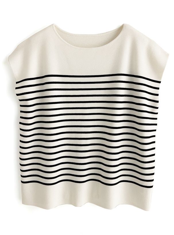 日本 GRL - 定番款 條紋針織法式袖上衣-米杏x黑 (F)