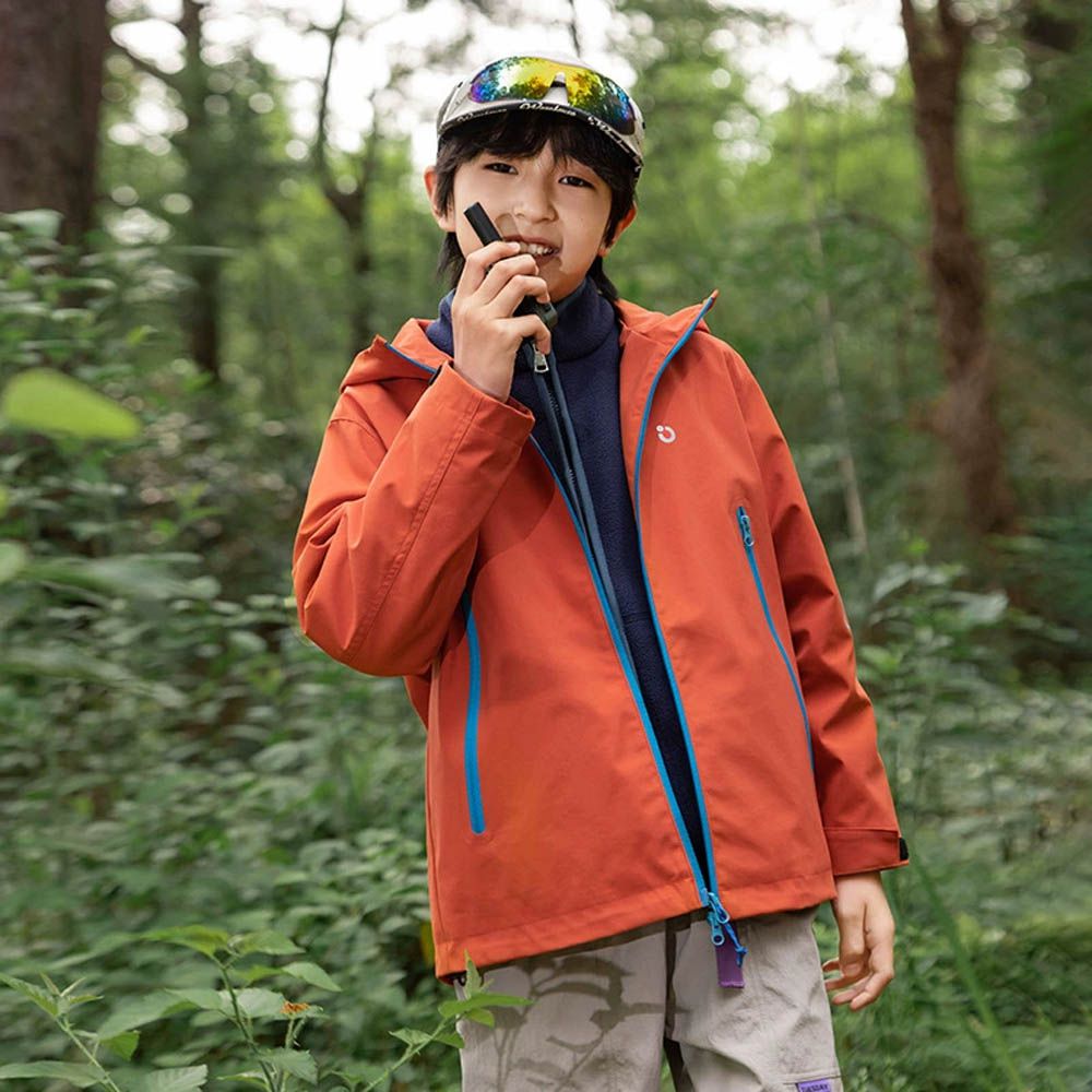 防風防水高領連帽款衝鋒外套-活力橘