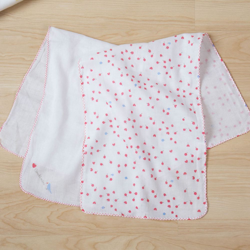 日本 Combi - 純棉紗布澡巾2入-愛心 (F (23.5x70cm))