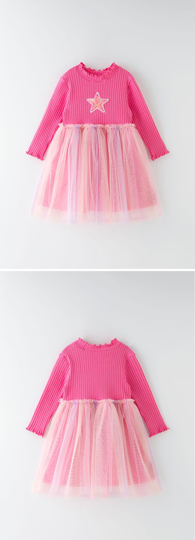 韓國 OZKIZ - 亮片星星點綴彩虹網紗洋裝-桃