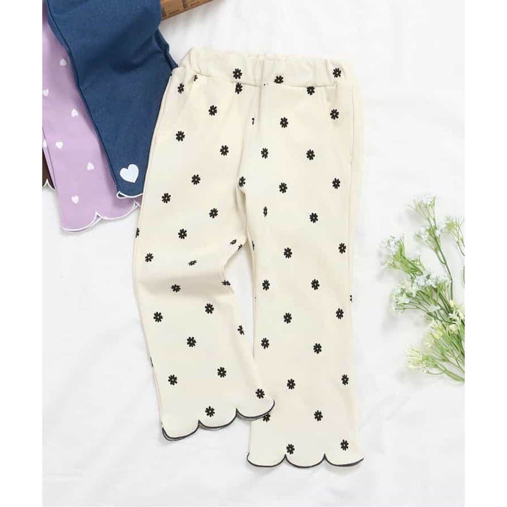 絕美花瓣刺繡直筒長褲-滿版小花-象牙白