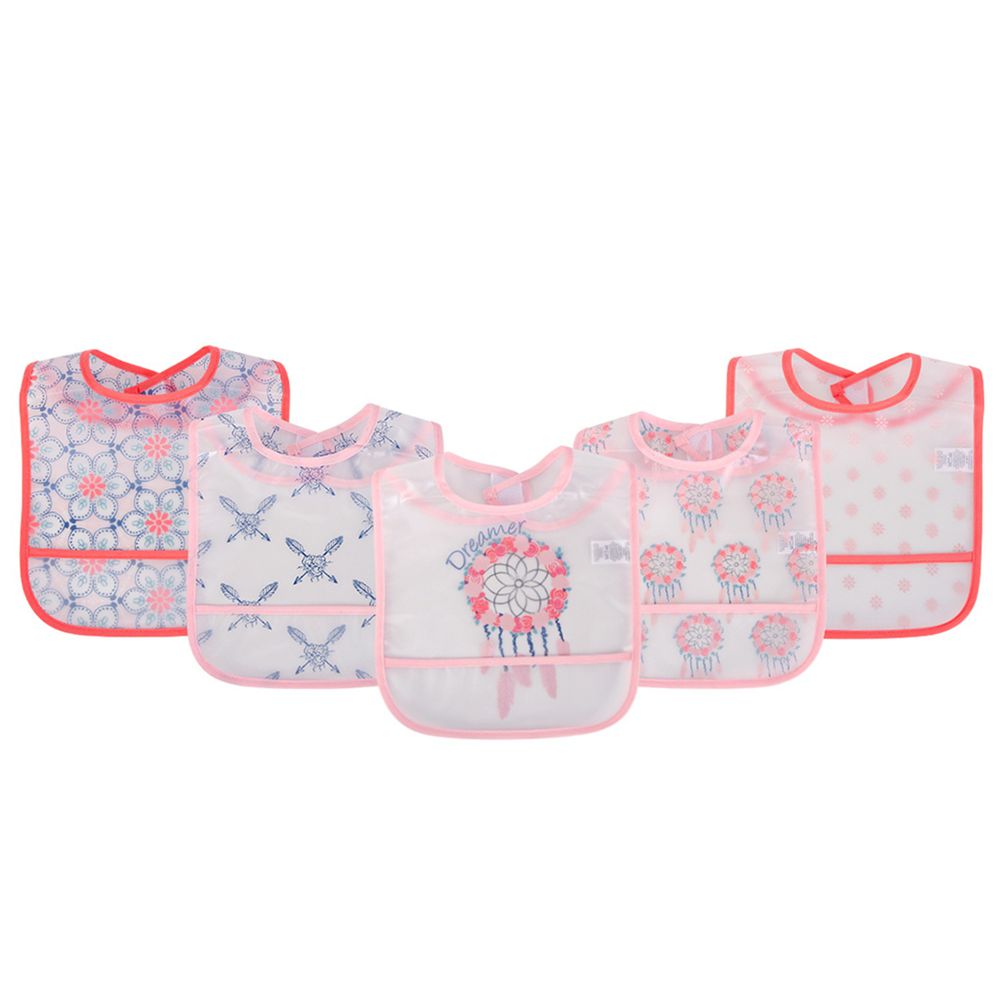 美國 Luvable Friends - 甜蜜寶貝嬰幼兒雙面防水圍兜5入組-粉色捕夢網