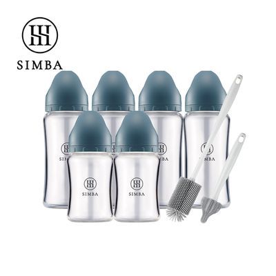 Simba 小獅王辛巴 - 深入各種瓶！蘊蜜質金玻璃寬口奶瓶極淨組-新生適用-波藍