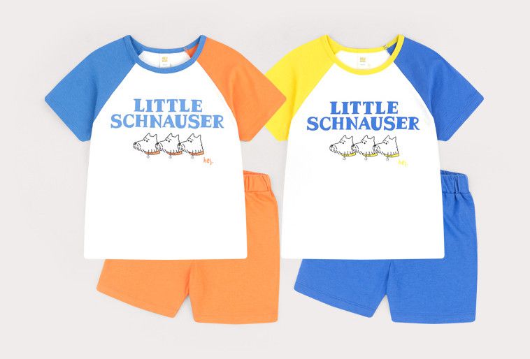 韓國 HEJMINI - 三隻狗狗拼接色套裝-藍