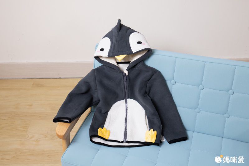 搖粒絨連帽外套-小企鵝-灰色