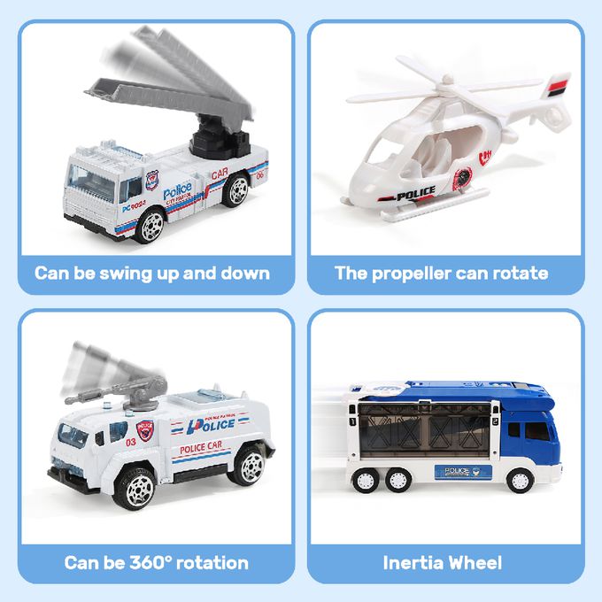 CuteStone - 兒童聲光變形警察運輸車套裝玩具20件組(福利品盒損出清)