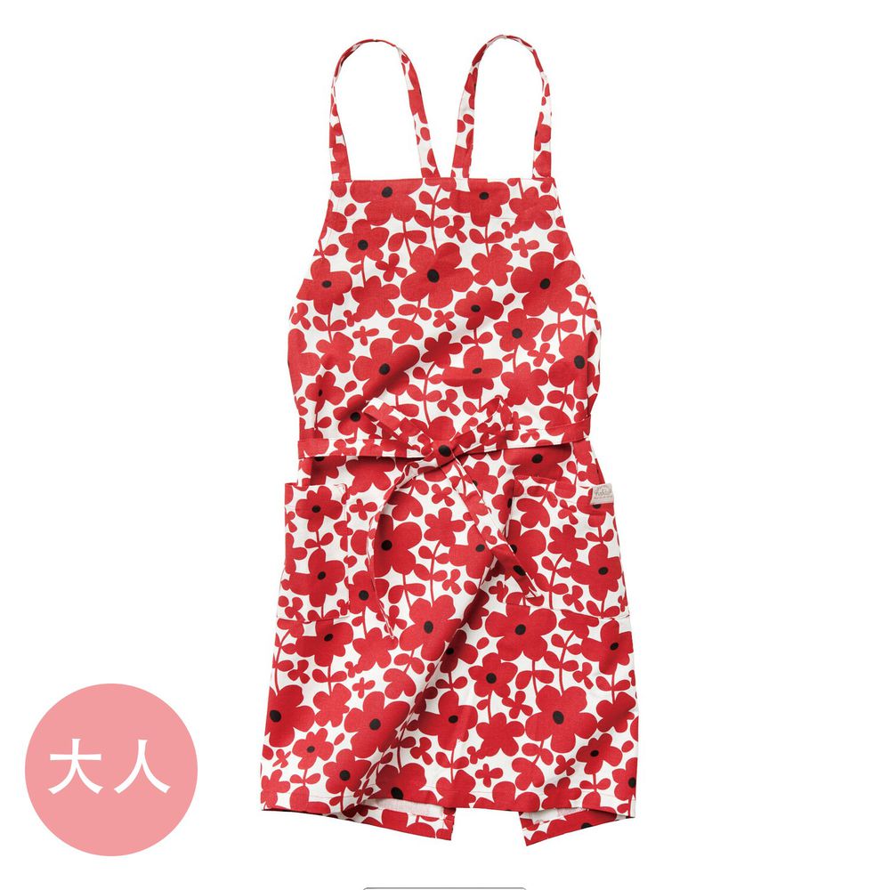 日本代購 - 印度棉大人料理圍裙(雙口袋)-綻放花園-紅
