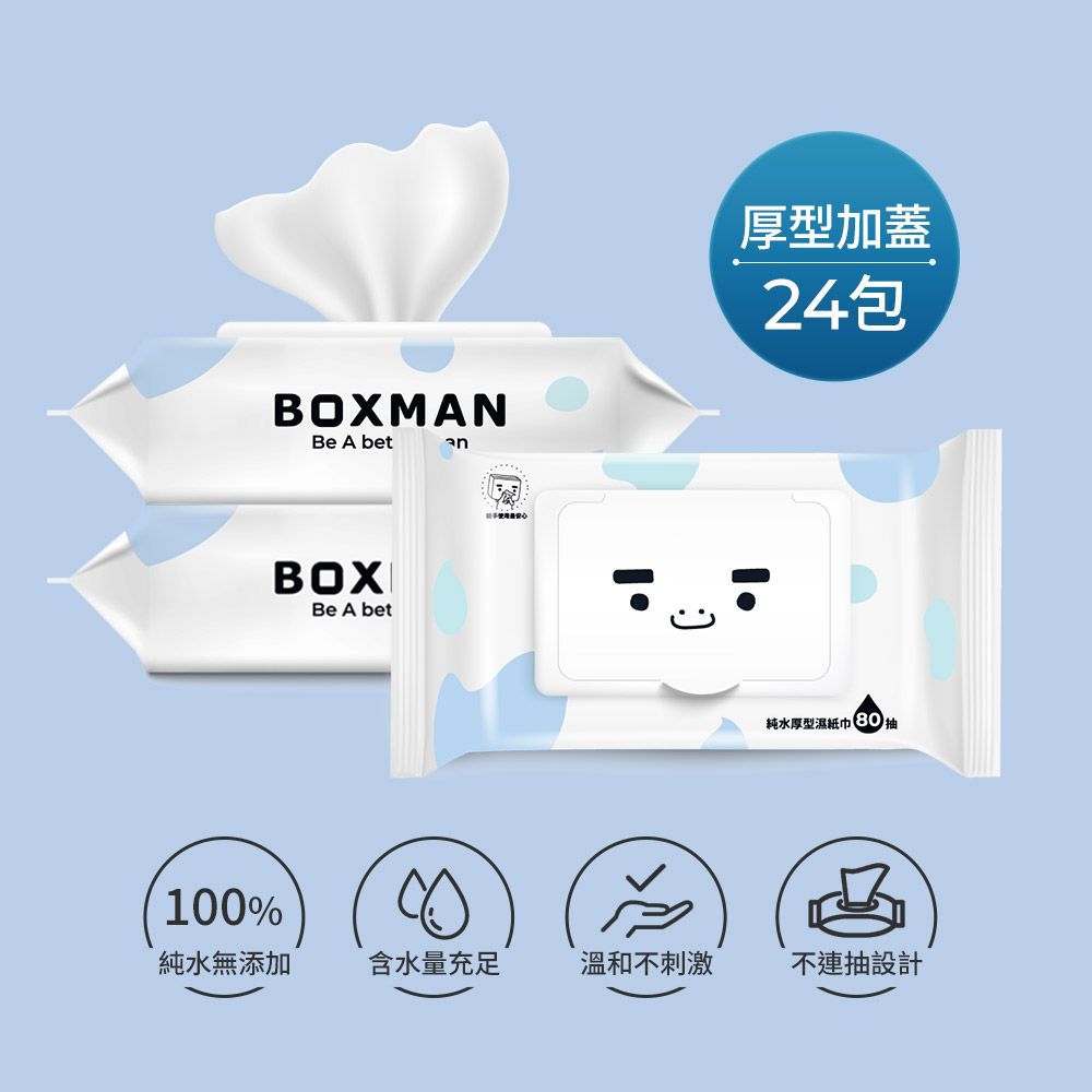 BOXMAN - 純水加蓋厚型嬰兒濕紙巾-80抽*24包(箱購)