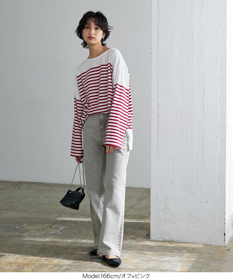 日本 Kobe Lettuce - 美型落肩橫條紋長袖上衣-綠x白