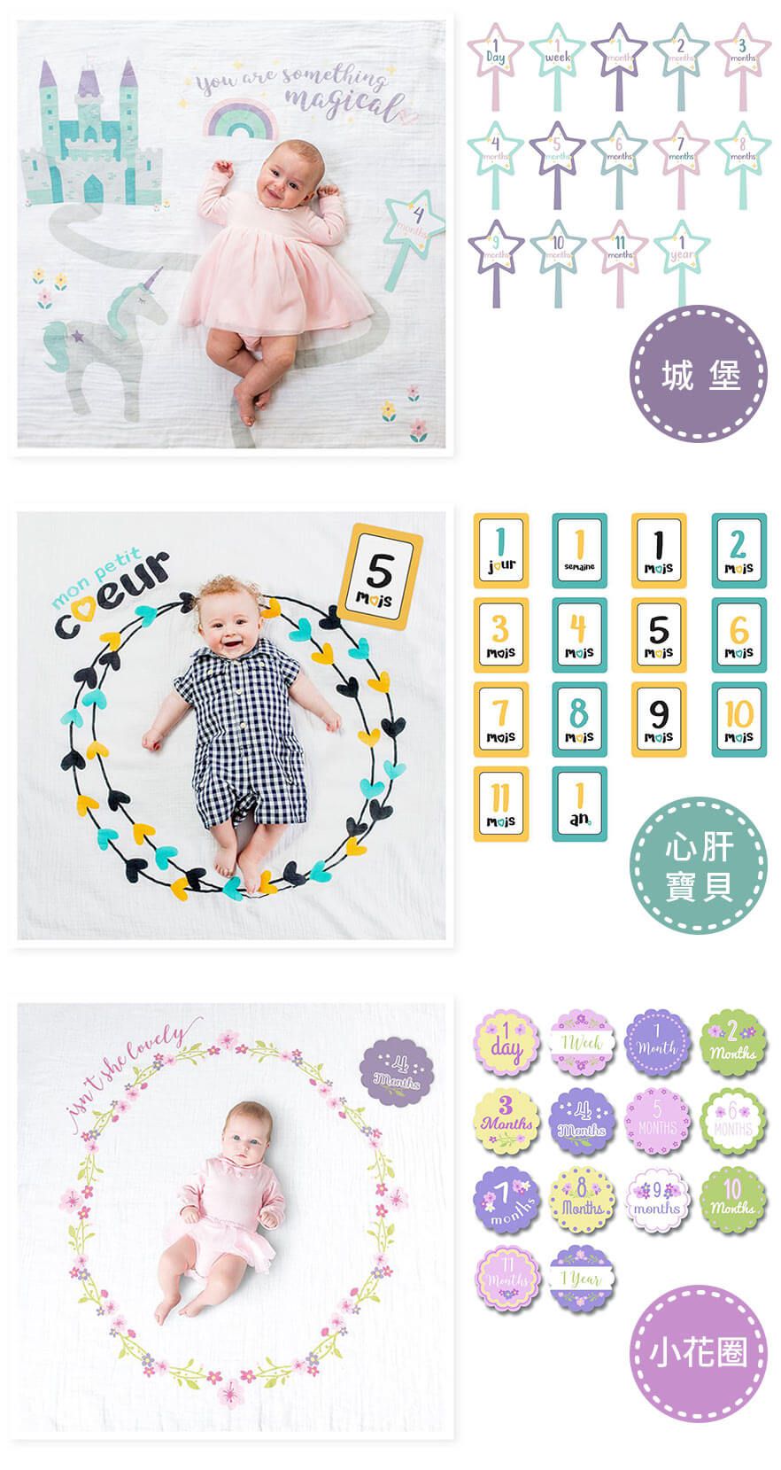 加拿大 lulujo - 寶寶成長包巾卡片組-城堡