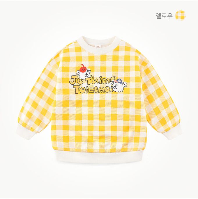 韓國 milk mile - 棋盤格紋白熊長袖短褲套裝-藍