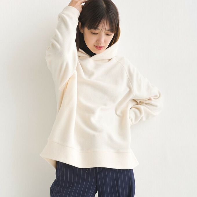 日本 OMNES - 防靜電 微絨休閒連帽長袖上衣-白