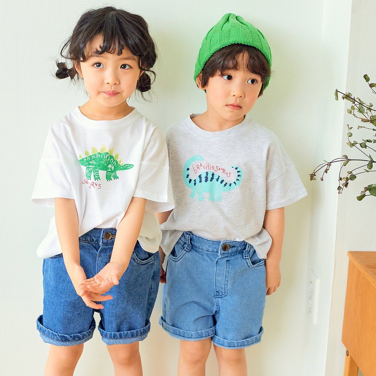 韓國 Hanab - 恐龍純棉T-淺灰