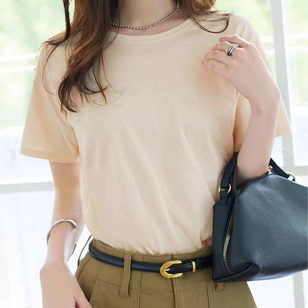 抗透汗 純棉圓領合身短袖上衣-象牙米