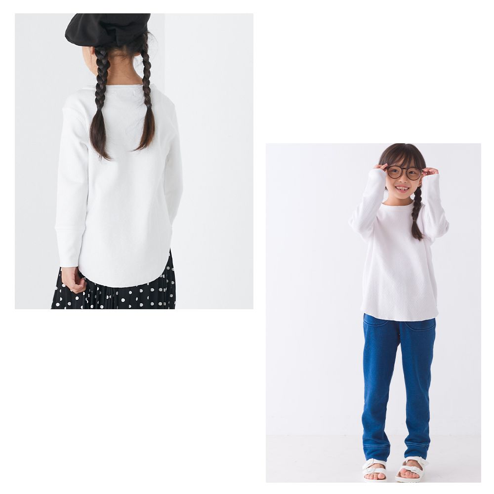 日本 OMNES - 棉混舒適圓領長袖上衣/內搭-藍灰