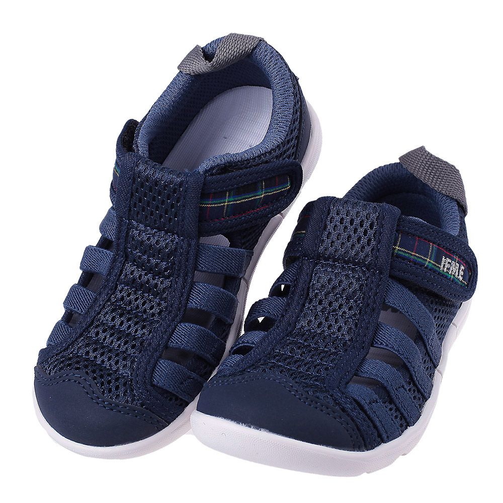 日本IFME - 極簡播洲織藍色中童機能水涼鞋-藍色
