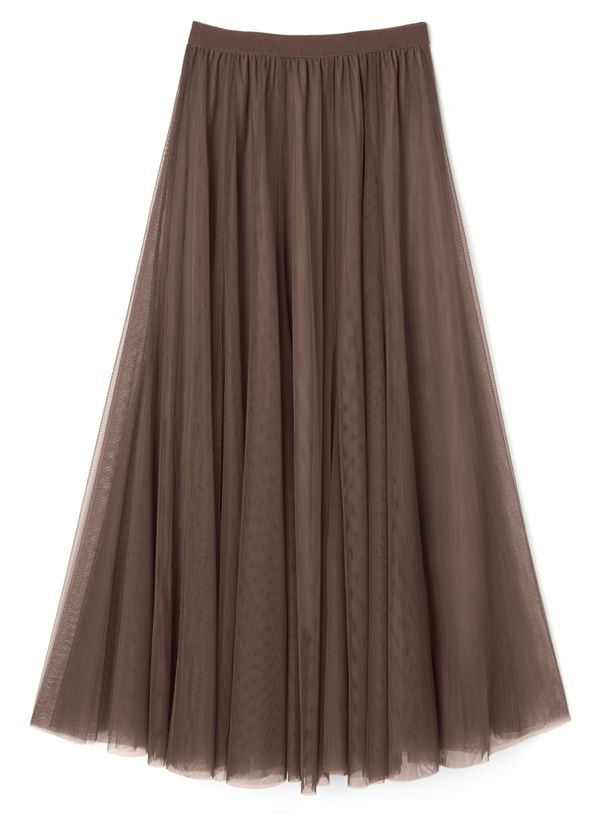 日本 GRL - 飄逸顯瘦雙層傘紗裙-灰摩卡 (M)