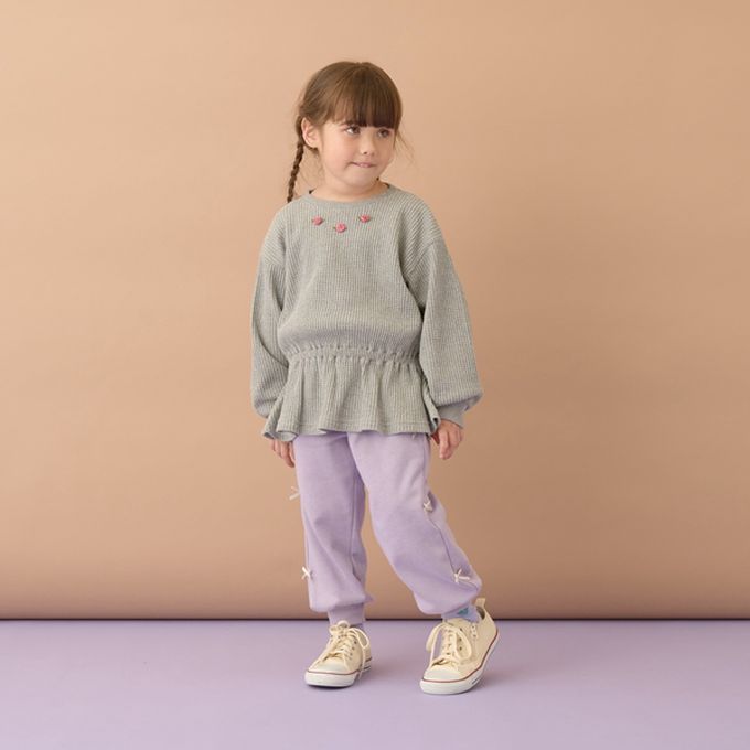 日本 Lycee mine - 蝴蝶結側邊少女休閒長褲-淺粉