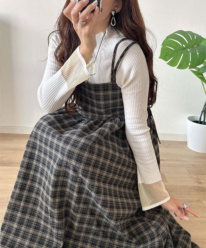 日本 Classical Elf - 學院風格紋甜美雙吊帶洋裝-咖啡