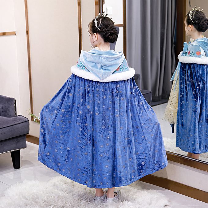 冰雪女王保暖印花斗篷-藍色